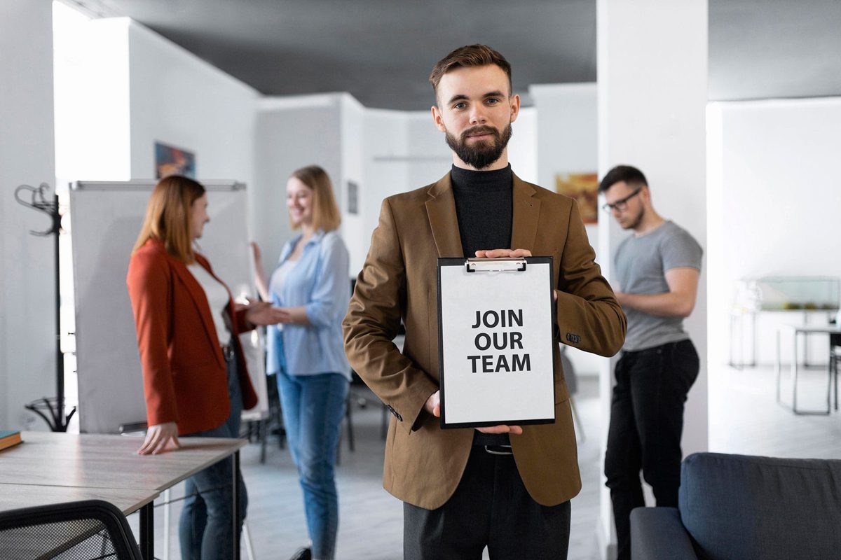 Business professional welcoming new team members Business professional welcoming new team members